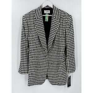 NWT Vintage Cedars Blazer Jacket Womens Large Black White Houndstooth Rhinestone